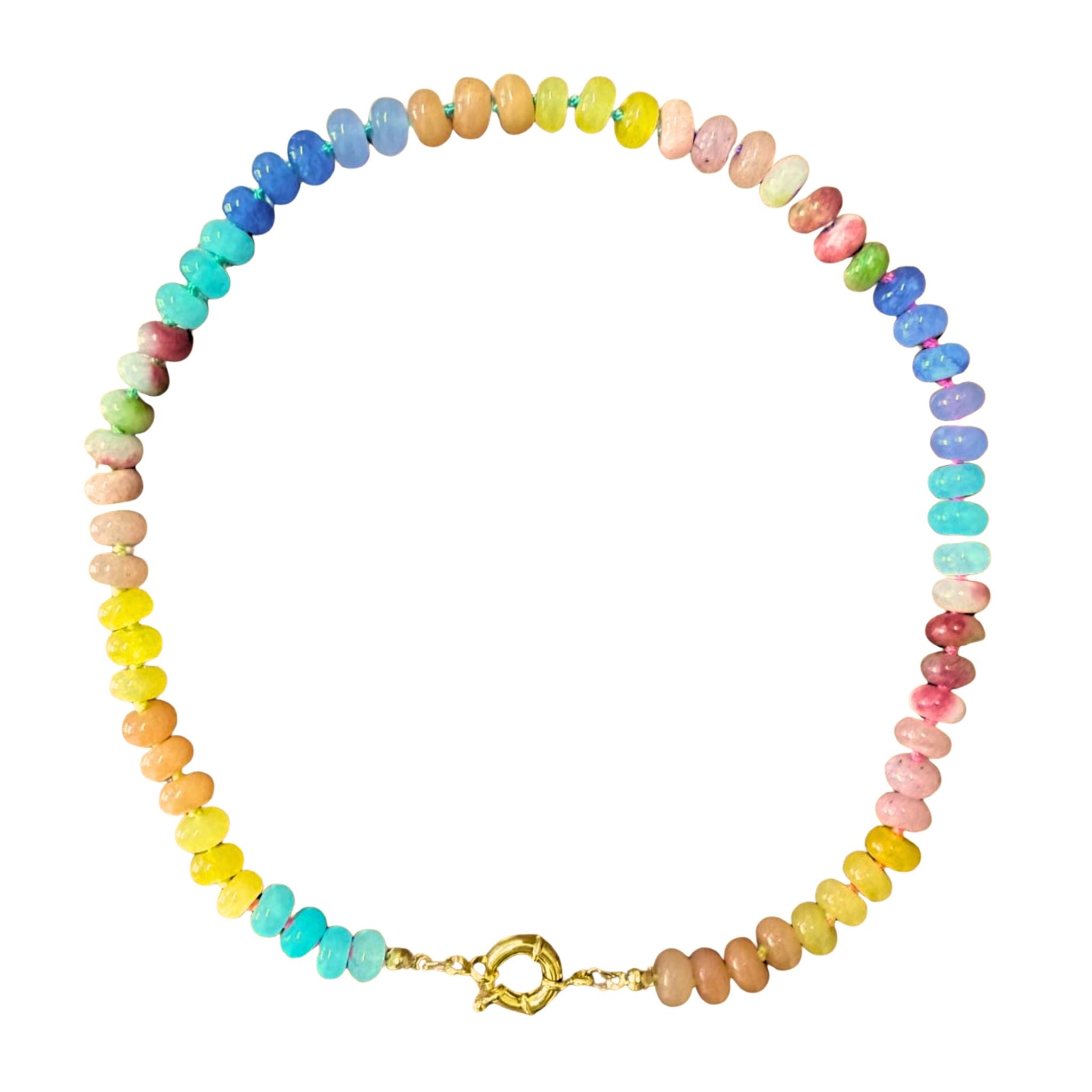 Sweet Stone Beaded Knotted Necklace Rainbow - Main Image