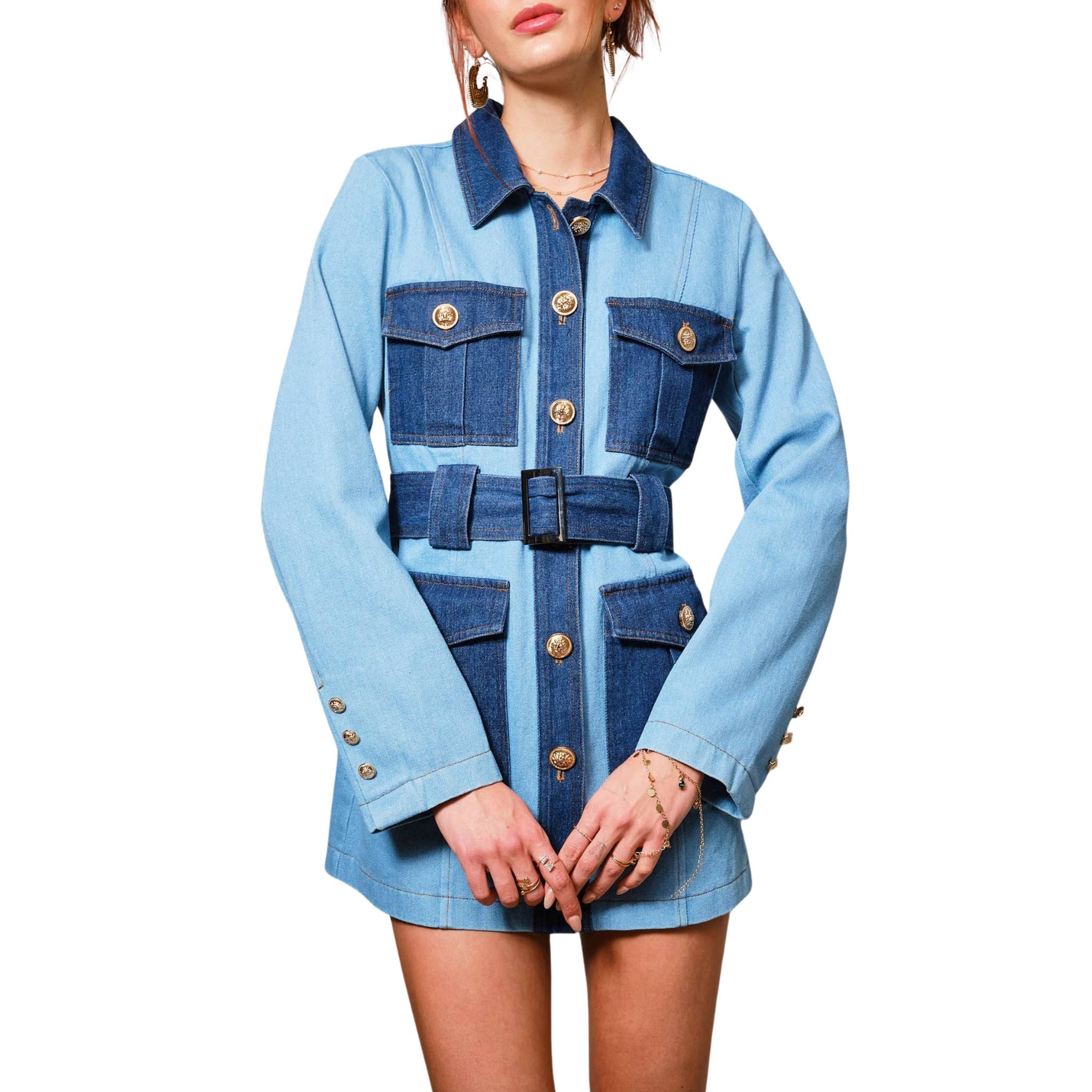 belted denim dress Womens Friends Like These Dark Blue Denim Belted Mini Dress 12