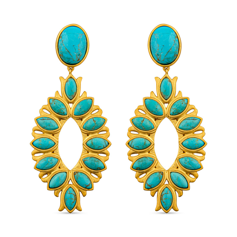 Water Lily Drop Earrings - Turquoise