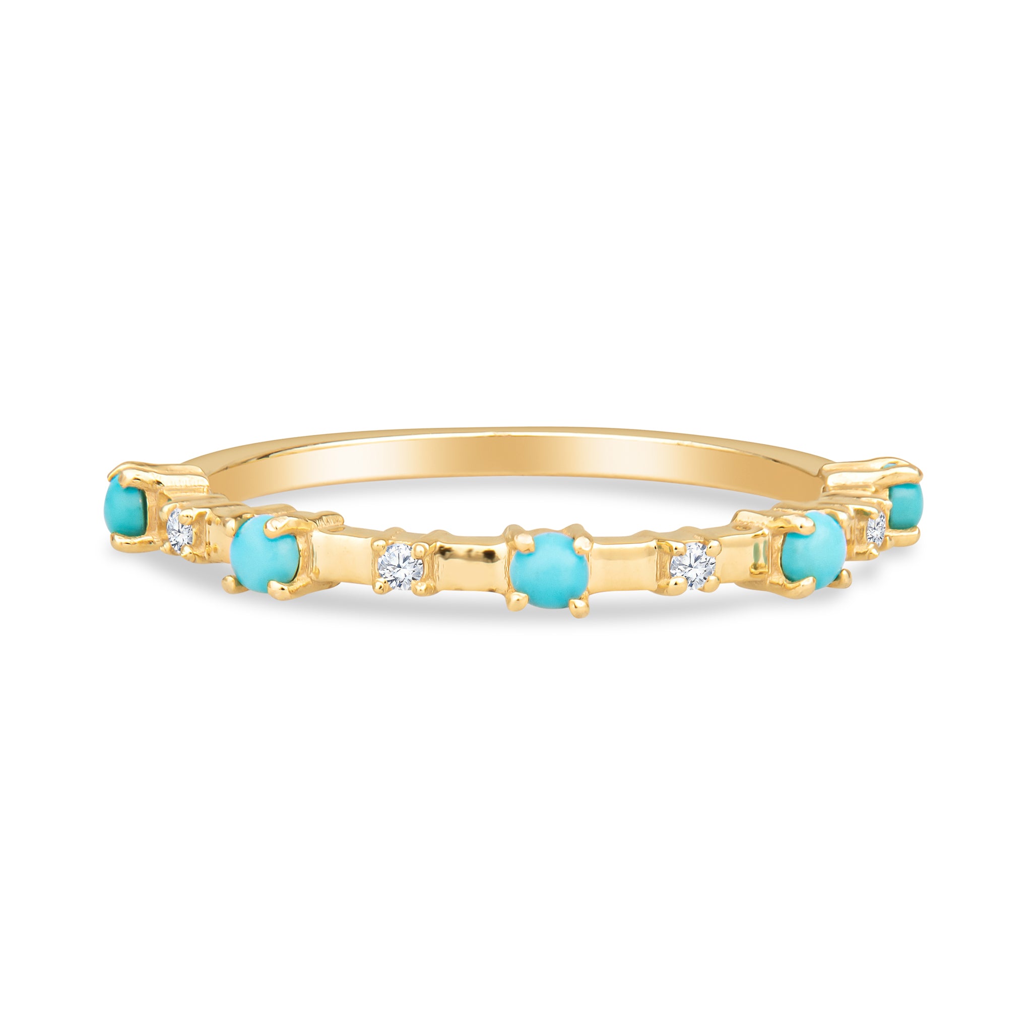 Alyssa 14K Gold Turquoise Dainty Ring with White Diamonds