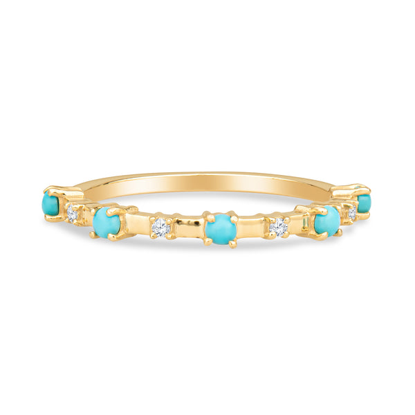 Alyssa 14K Gold Turquoise Dainty Ring with White Diamonds