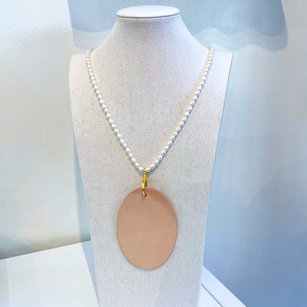 Beaded Oval Badge Holder - Pearl