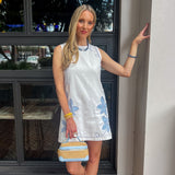 Floral Appliqué Round Neck Shift Mini Dress