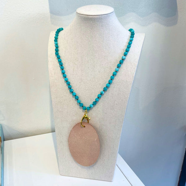 Beaded Round Badge Holder - Turquoise Aventurine