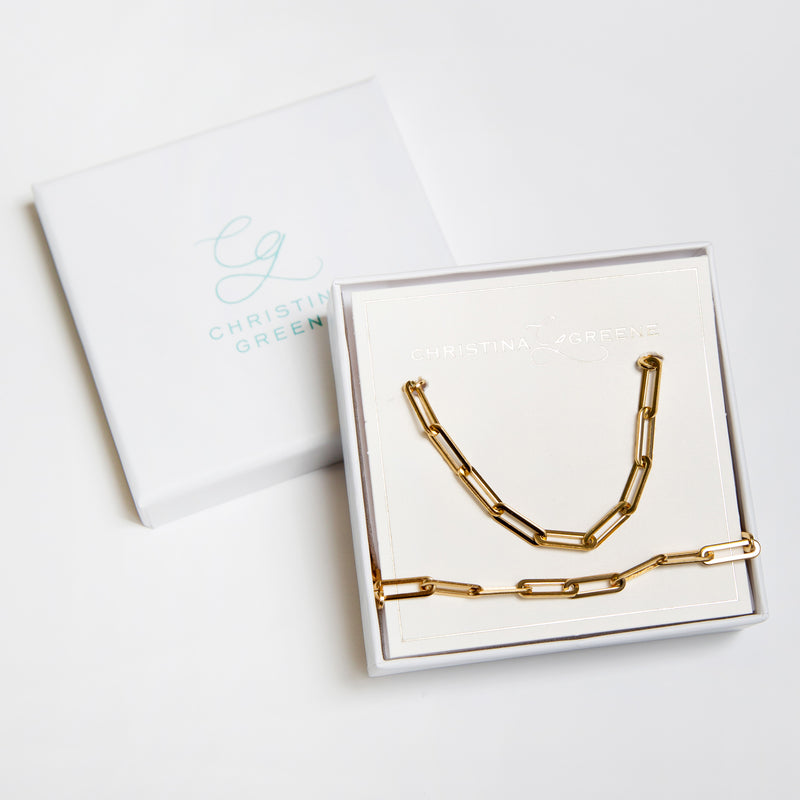 18K Gold Paperclip Necklace and Bracelet Gift Set