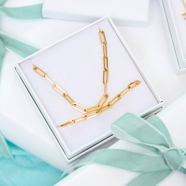 18K Gold Paperclip Necklace and Bracelet Gift Set