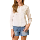 Eyelet Collar Button Down Top