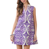 Ornate Tile Print Shift Mini Collared Dress