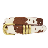 1" Width Hair Leather Belt with Gold Buckle and Loop