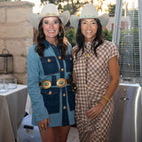 Two Tone Belted Denim Twill Dress with Pockets