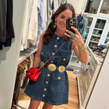 Button Front Sleeveless Denim Dress