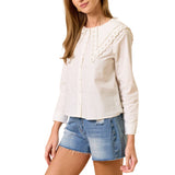 Eyelet Collar Button Down Top