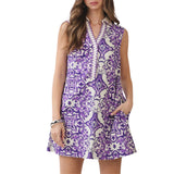 Ornate Tile Print Shift Mini Collared Dress