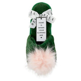 Plush Slippers - Green with Blush Pom Pom
