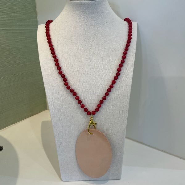 Beaded Round Badge Holder - Cherry