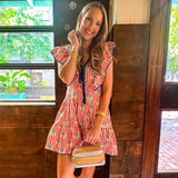 Stripe Floral Print Ruffle Mini Dress
