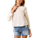 Eyelet Collar Button Down Top