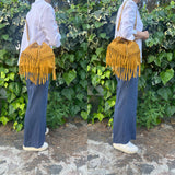 Suede Fringe Bucket Bag - Dark Brown