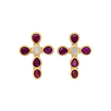 Eternal Grace Cross Stud Earrings - Ruby Agate
