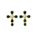 Eternal Grace Cross Stud Earrings - Emerald Agate