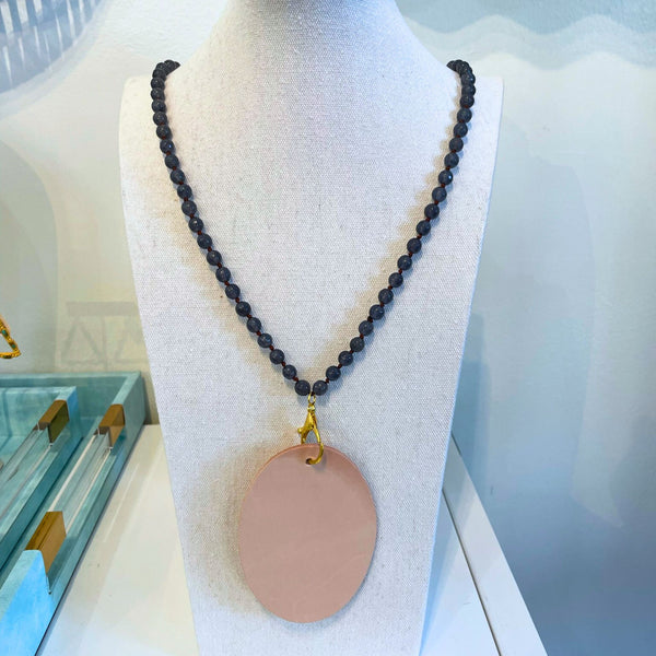 Beaded Round Badge Holder - Black Pearl