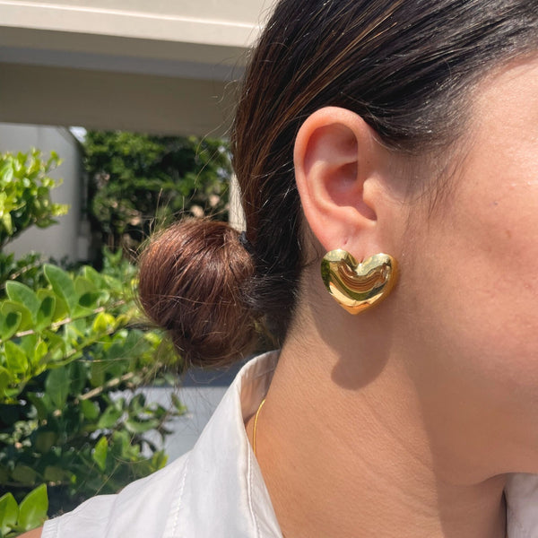 Gold Puffy Heart Stud Earrings
