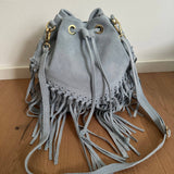 Suede Fringe Bucket Bag - Dark Brown