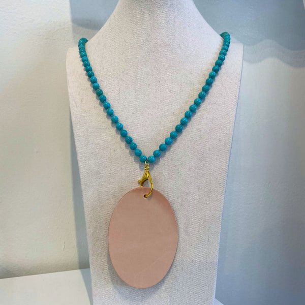 Beaded Round Badge Holder - Natural Turquoise