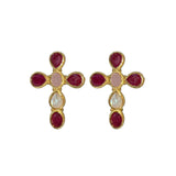 Ruby and Moonstone Cross Earrings - Sample