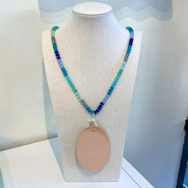 Beaded Badge Holder - Multicolor Teal Blues