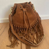 Suede Fringe Bucket Bag - Dark Brown