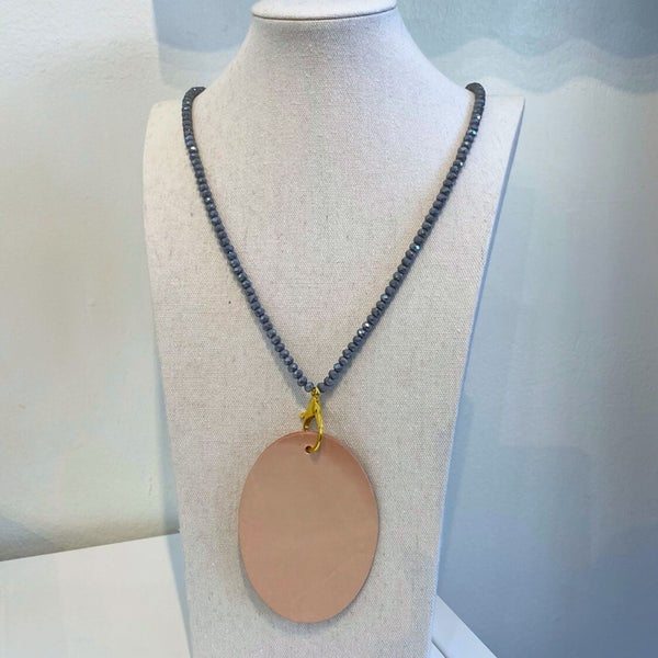 Beaded Round Badge Holder - Grey