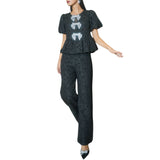 Arielle Jacquard Bern Wide Leg Pants