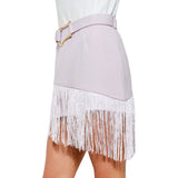 Asymmetric Fringe Belted Mini Skirt