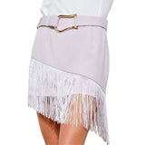 Asymmetric Fringe Belted Mini Skirt