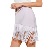 Asymmetric Fringe Belted Mini Skirt