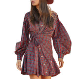 Asymmetrical Ruched Plaid Wrap Shirt