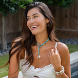 At Ease Turquoise & Pearl Lariat Necklace