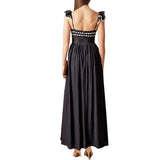Black Solid Woven Midi Dress
