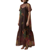 Botanical Print Sheer Overlay Tie-Neck Dress