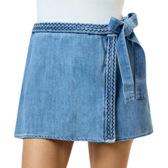 Braided Denim Waist Tie Wrapped Skort