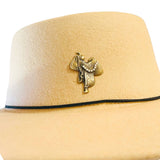 Brass Patina Rhinestone Western Saddle Hat Pin