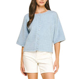 Button Down Short Sleeve Sweater Top