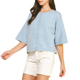 Button Down Short Sleeve Sweater Top