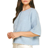 Button Down Short Sleeve Sweater Top