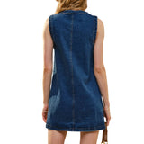 Button Front Sleeveless Denim Dress