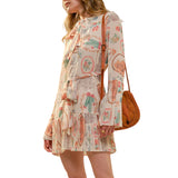 Cactus Vintage Print Pleated Mini Dress