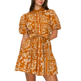 Caramel Bandana Print Cotton Mini Dress