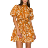 Caramel Bandana Print Cotton Mini Dress