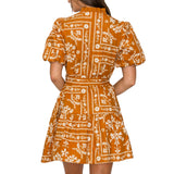 Caramel Bandana Print Cotton Mini Dress